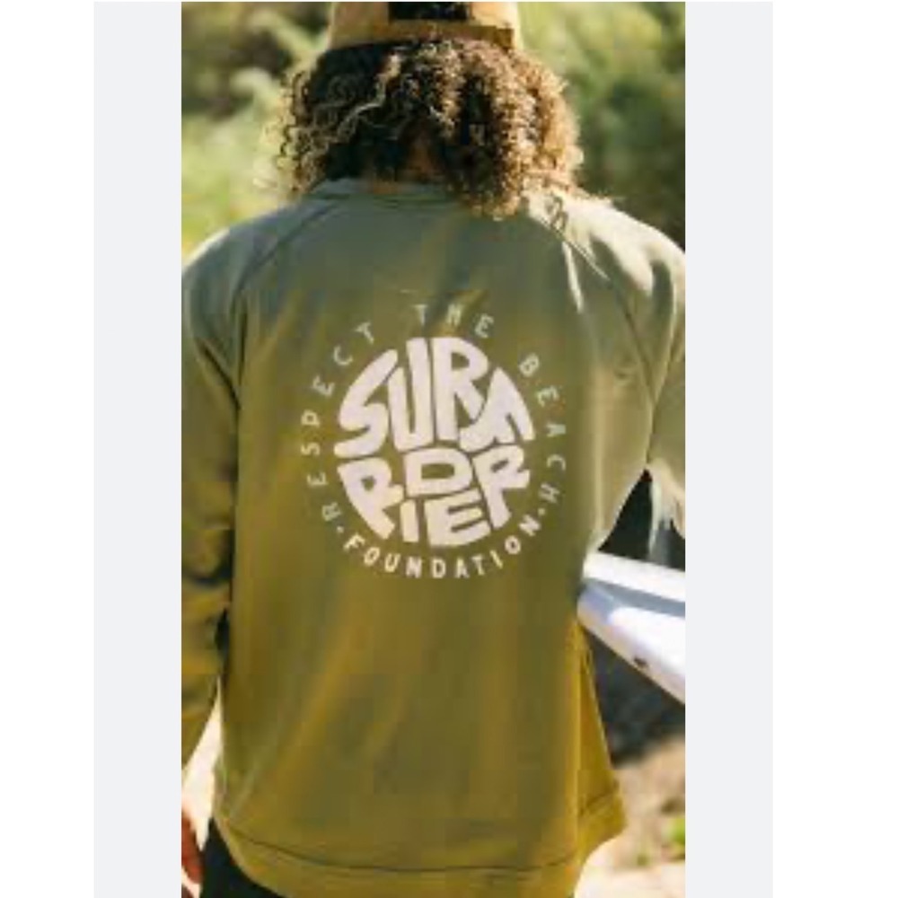 Surfrider Foundation RTB Crew Sweater Organic Cotton Olive Green Graphic Large